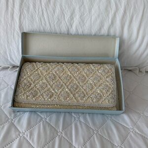 Vintage ivory beaded clutch purse by La Regale
